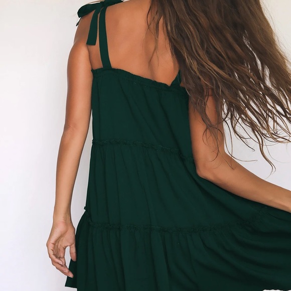 Lulus Tiered Tied Strap Mini Dress- Hunter Green - Picture 7 of 7